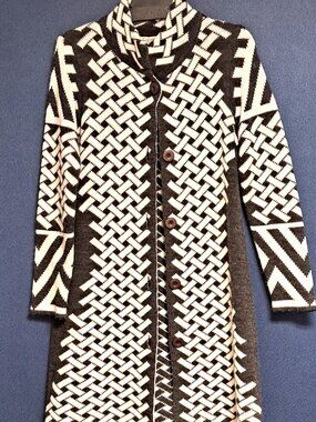 NICE COCOGIO LADIES KNIT LONG SWEATER CARDIGAN GREY & CREAM ITALY SIZE SM